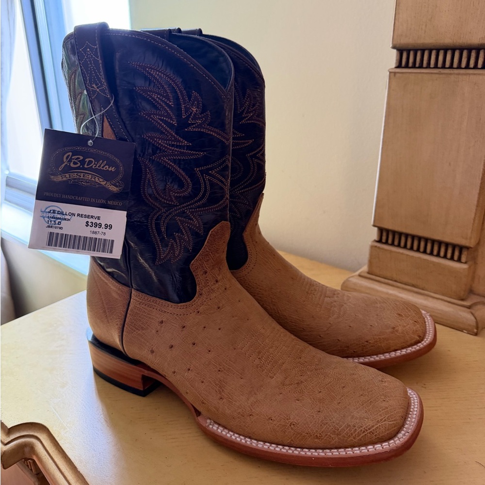 J.B. Dillon Tan and Black Cowboy Boots 11.5